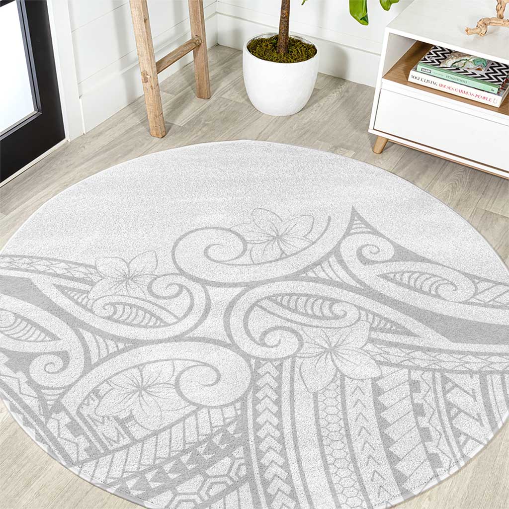 Polynesia White Sunday Round Carpet Plumeria Polynesian Tribal Grey Color - Polynesian Pride