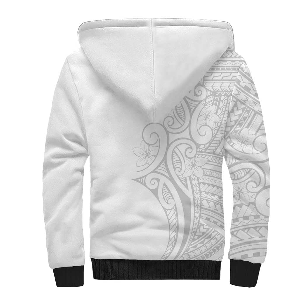 Polynesia White Sunday Sherpa Hoodie Plumeria Polynesian Tribal Grey Color - Polynesian Pride