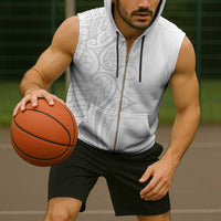 Polynesia White Sunday Sleeveless Zip Hoodie Plumeria Polynesian Tribal Grey Color - Polynesian Pride