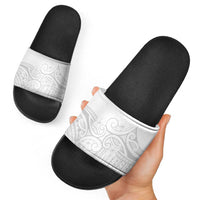 Polynesia White Sunday Slide Sandals Plumeria Polynesian Tribal Grey Color - Polynesian Pride