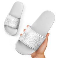 Polynesia White Sunday Slide Sandals Plumeria Polynesian Tribal Grey Color - Polynesian Pride
