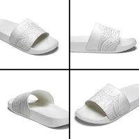 Polynesia White Sunday Slide Sandals Plumeria Polynesian Tribal Grey Color - Polynesian Pride