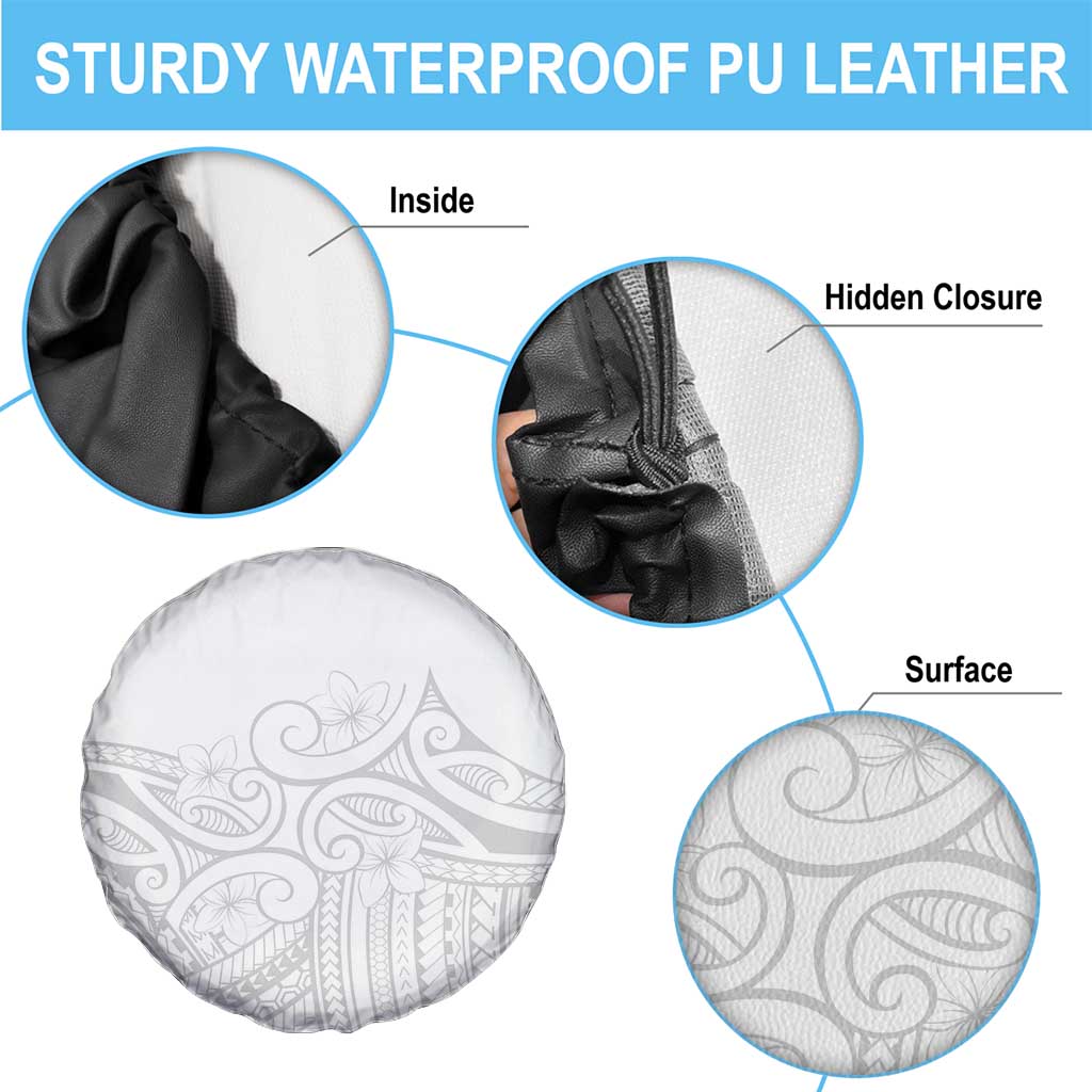 Polynesia White Sunday Spare Tire Cover Plumeria Polynesian Tribal Grey Color - Polynesian Pride