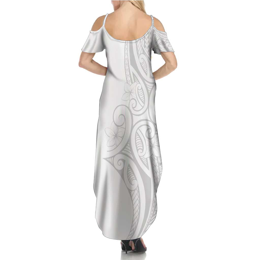 Polynesia White Sunday Summer Maxi Dress Plumeria Polynesian Tribal Grey Color - Polynesian Pride
