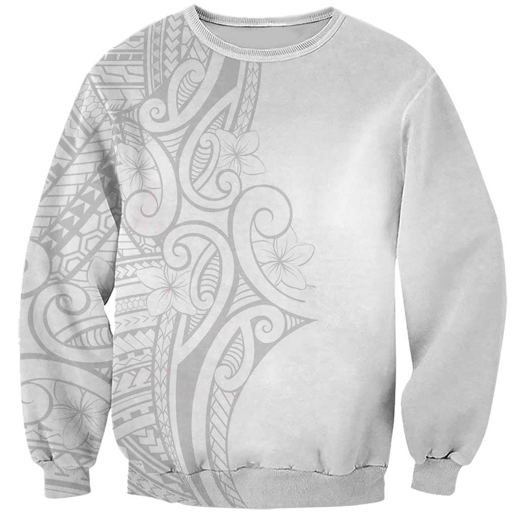 Polynesia White Sunday Sweatshirt Plumeria Polynesian Tribal Grey Color LT14 Unisex White - Polynesian Pride