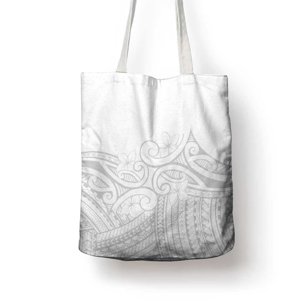Polynesia White Sunday Tote Bag Plumeria Polynesian Tribal Grey Color - Polynesian Pride