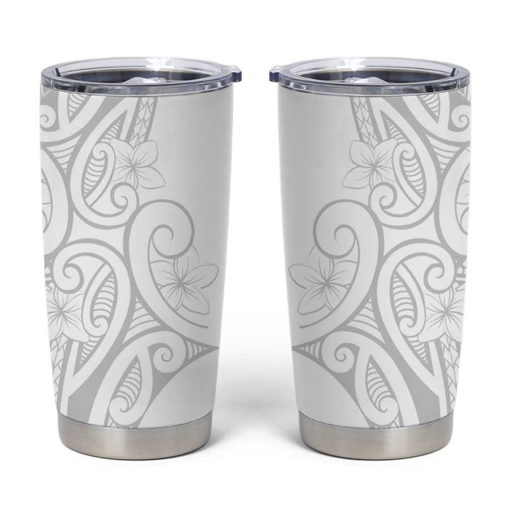 Polynesia White Sunday Tumbler Cup Plumeria Polynesian Tribal Grey Color - Polynesian Pride