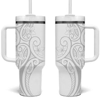 Polynesia White Sunday Tumbler With Handle Plumeria Polynesian Tribal Grey Color - Polynesian Pride