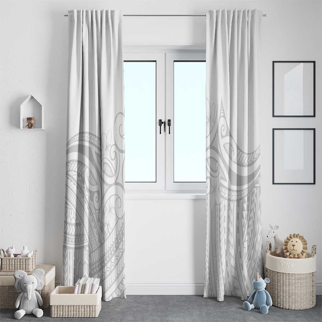 Polynesia White Sunday Window Curtain Plumeria Polynesian Tribal Grey Color - Polynesian Pride
