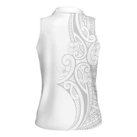 Polynesia White Sunday Women Sleeveless Polo Shirt Plumeria Polynesian Tribal Grey Color - Polynesian Pride