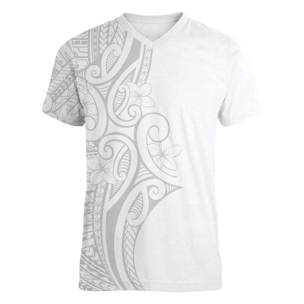 Polynesia White Sunday Women V-Neck T-Shirt Plumeria Polynesian Tribal Grey Color LT14 Female White - Polynesian Pride