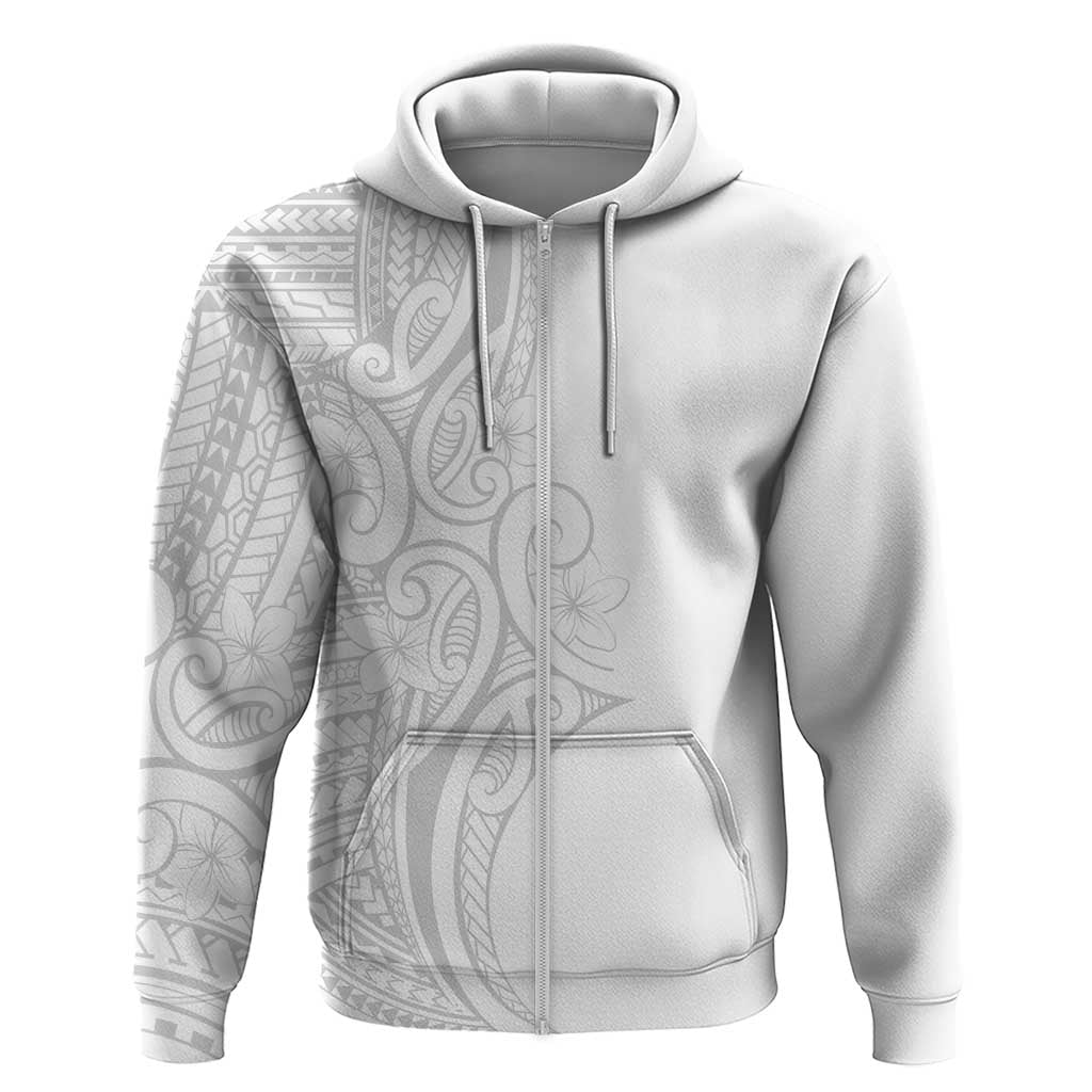 Polynesia White Sunday Zip Hoodie Plumeria Polynesian Tribal Grey Color LT14 Zip Hoodie White - Polynesian Pride
