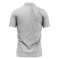Polynesia White Sunday Zipper Polo Shirt Plumeria Polynesian Tribal Grey Color - Polynesian Pride