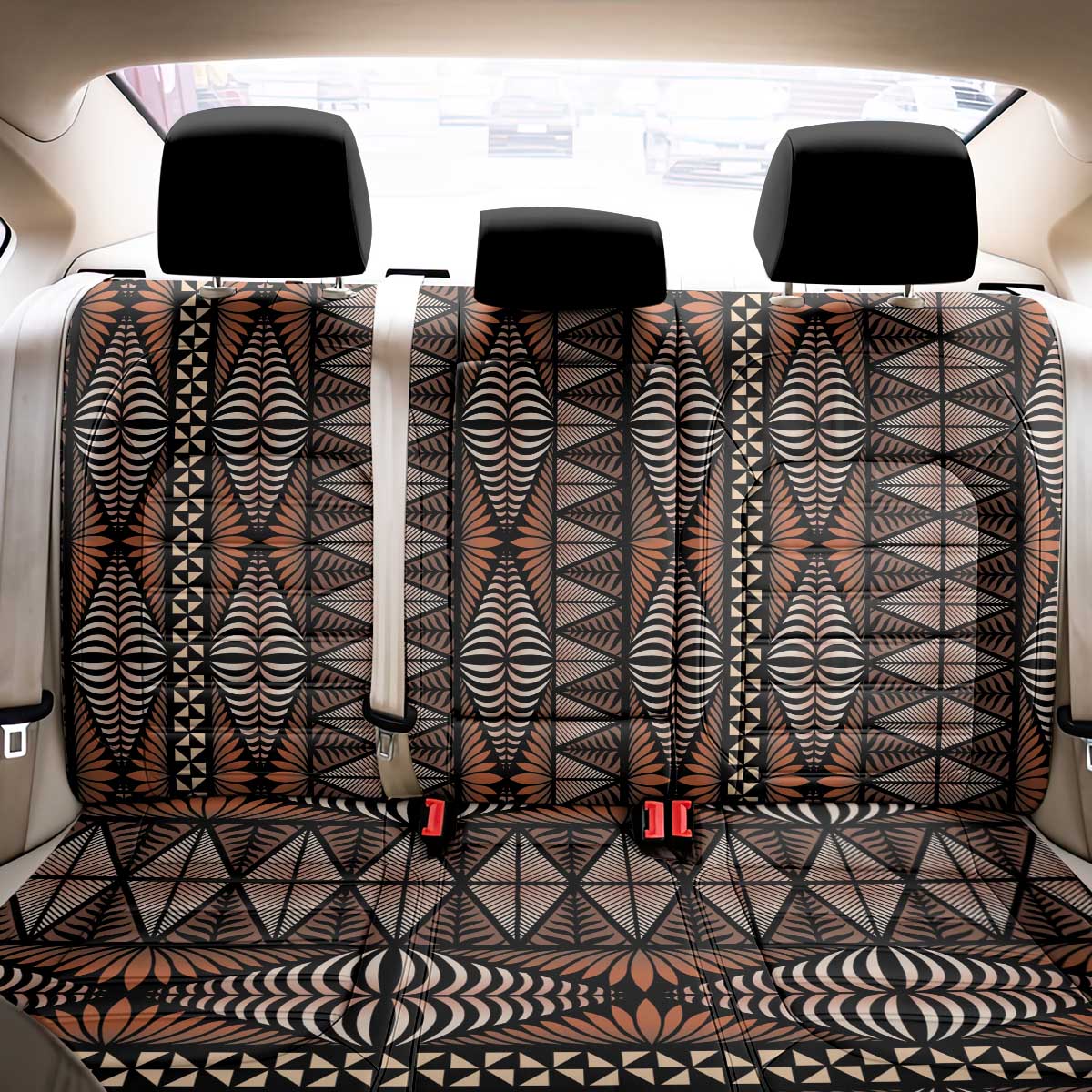 Malo e lelei Tonga Back Car Seat Cover Tongan Ngatu Vintage Brown - Polynesian Pride