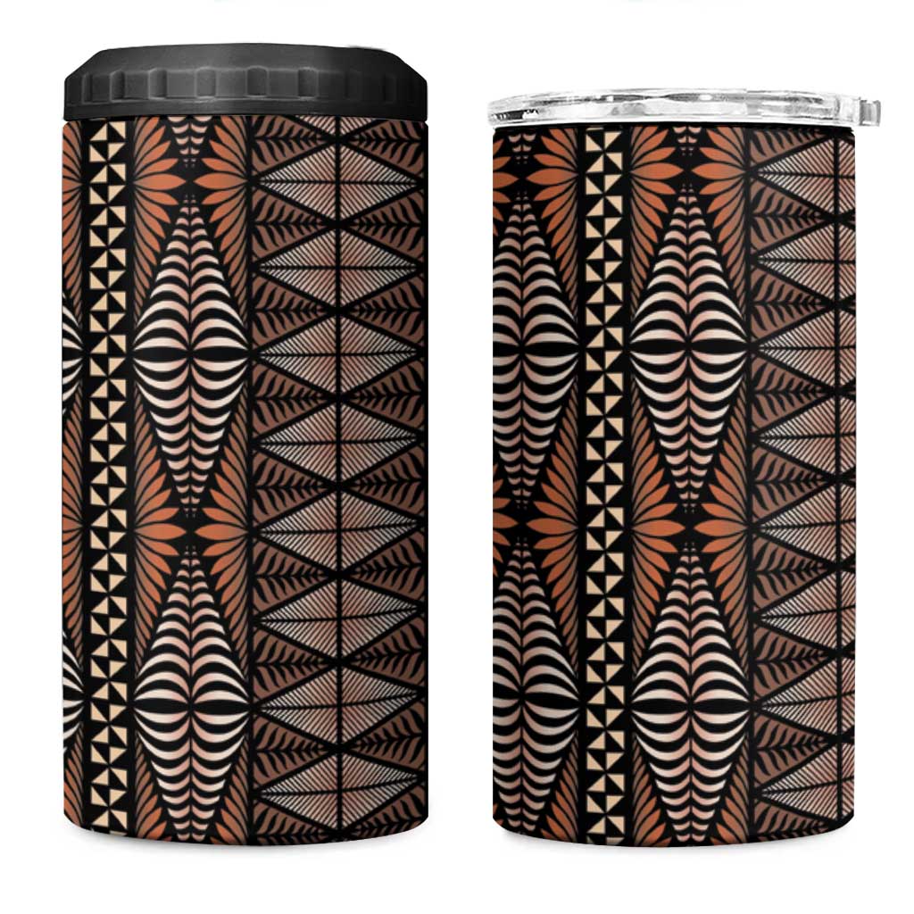Malo e lelei Tonga 4 in 1 Can Cooler Tumbler Tongan Ngatu Vintage Brown - Polynesian Pride