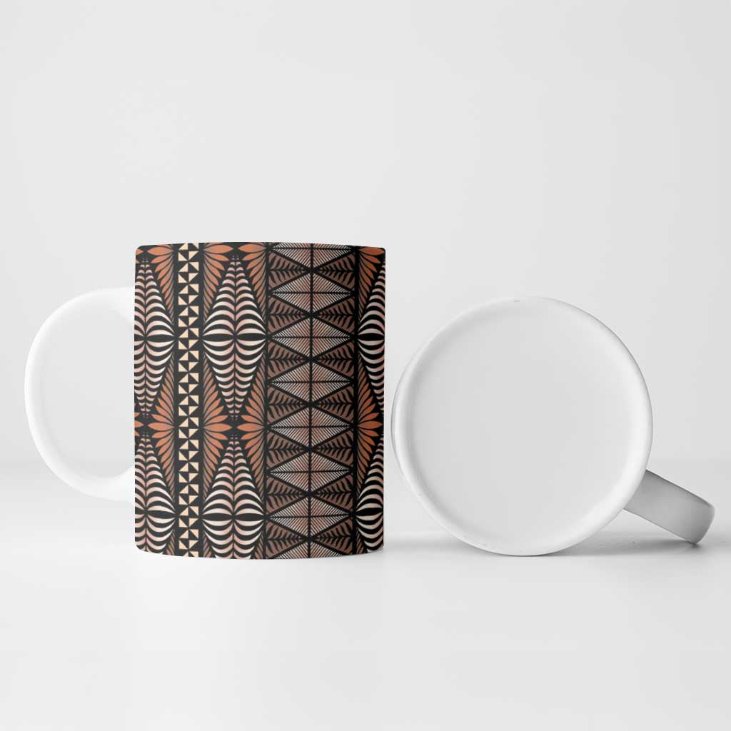 Malo e lelei Tonga Ceramic Mug Tongan Ngatu Vintage Brown - Polynesian Pride