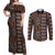 Malo e lelei Tonga Couples Matching Off Shoulder Maxi Dress and Long Sleeve Button Shirt Tongan Ngatu Vintage Brown - Polynesian Pride