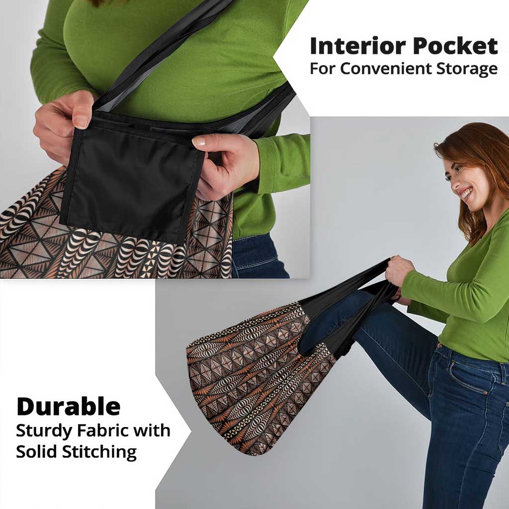 Malo e lelei Tonga Grocery Bag Tongan Ngatu Vintage Brown - Polynesian Pride