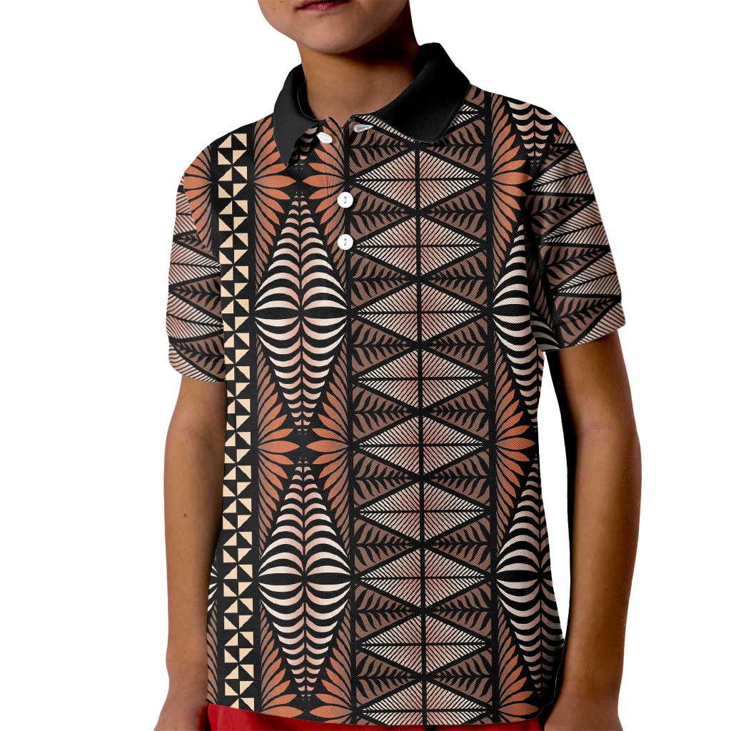 Malo e lelei Tonga Kid Polo Shirt Tongan Ngatu Vintage Brown LT14 Kid Brown - Polynesian Pride