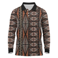 Malo e lelei Tonga Long Sleeve Polo Shirt Tongan Ngatu Vintage Brown - Polynesian Pride
