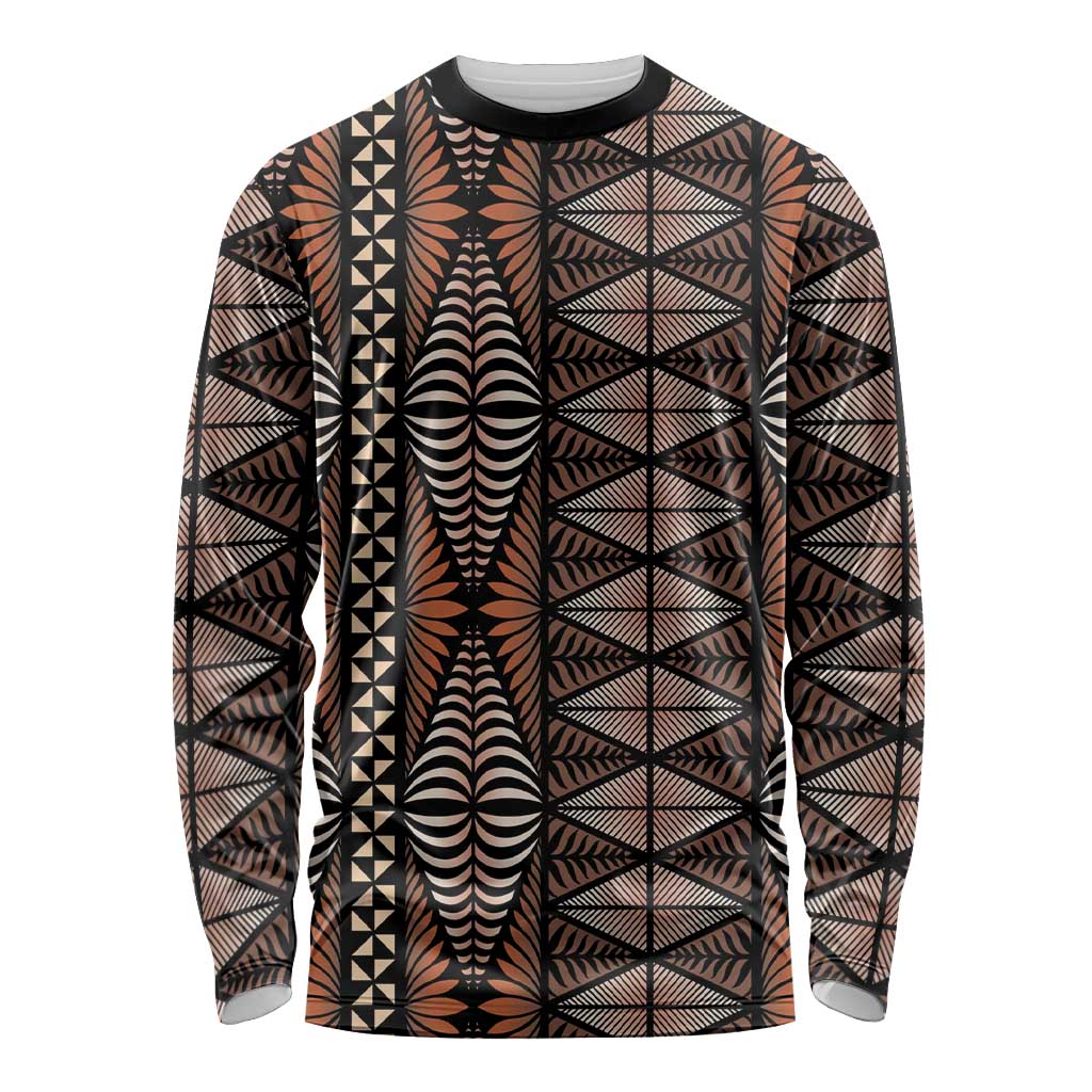 Malo e lelei Tonga Long Sleeve Shirt Tongan Ngatu Vintage Brown - Polynesian Pride