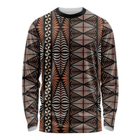 Malo e lelei Tonga Long Sleeve Shirt Tongan Ngatu Vintage Brown - Polynesian Pride