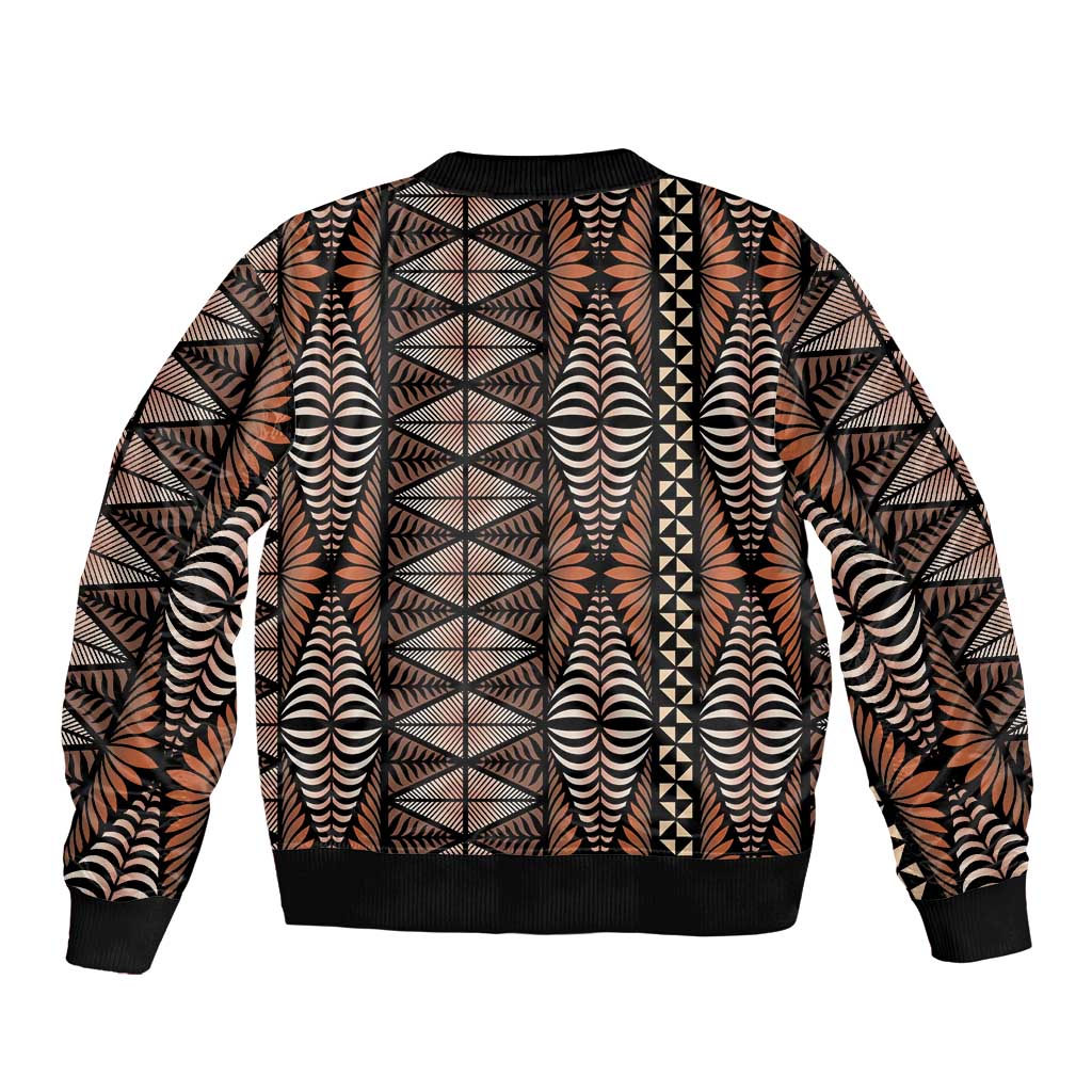 Malo e lelei Tonga Sleeve Zip Bomber Jacket Tongan Ngatu Vintage Brown - Polynesian Pride
