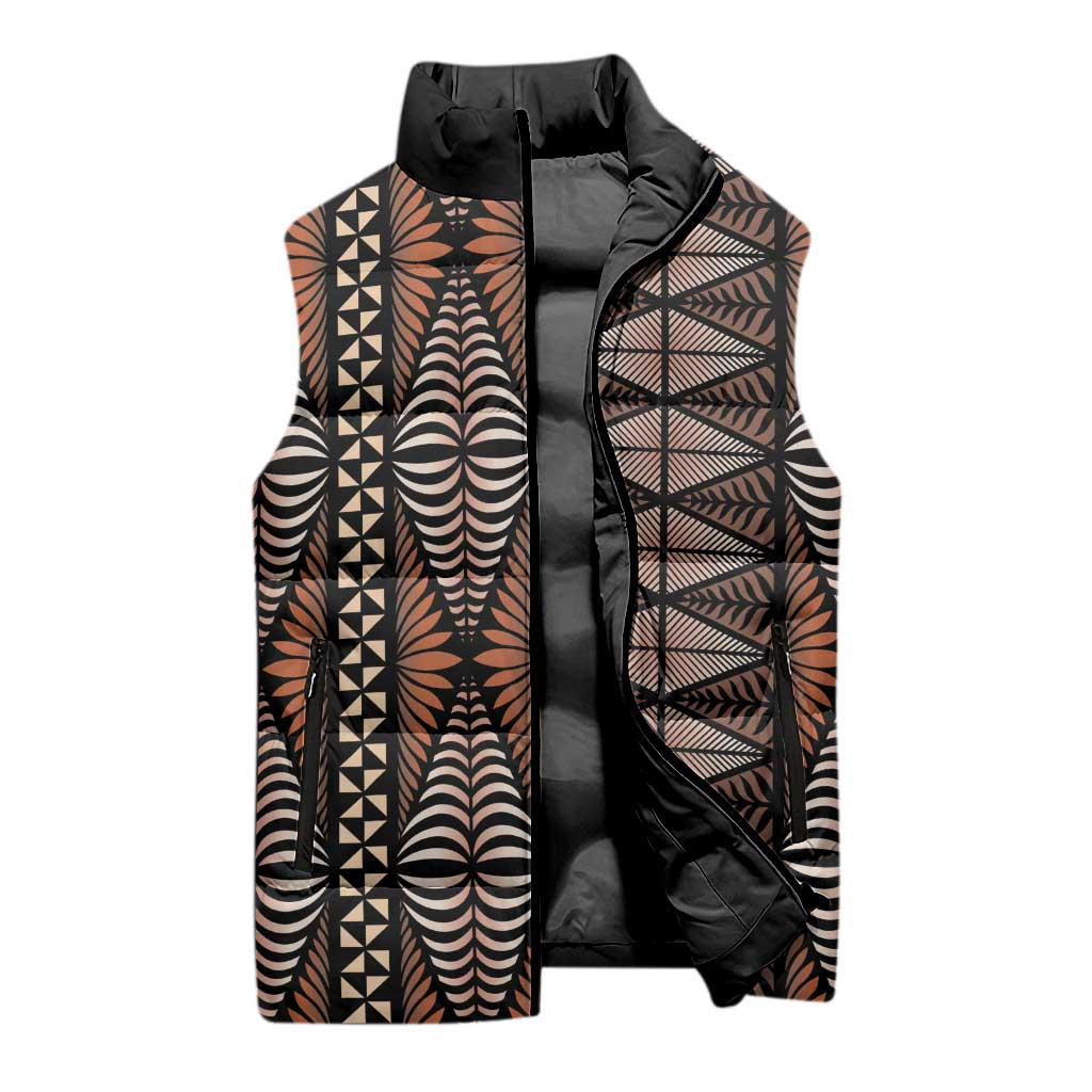 Malo e lelei Tonga Sleeveless Puffer Jacket Tongan Ngatu Vintage Brown - Polynesian Pride