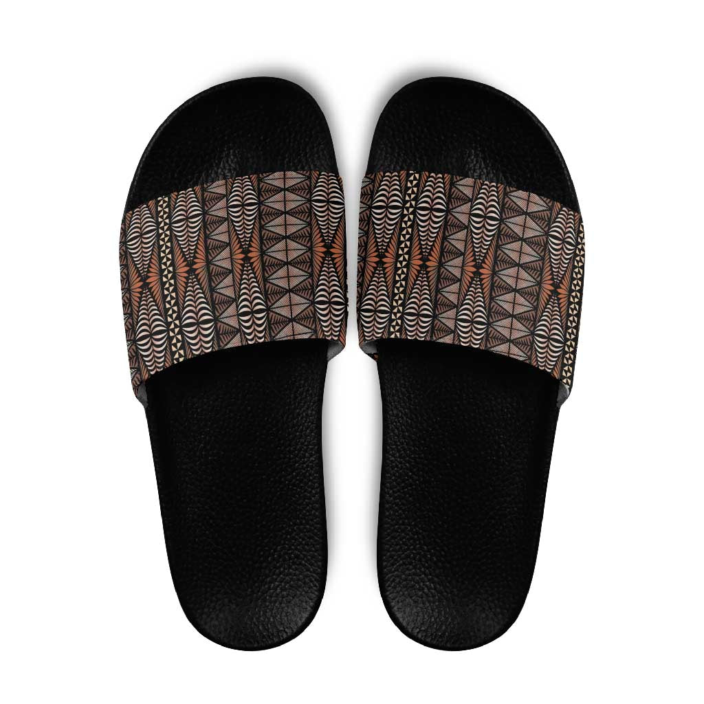 Malo e lelei Tonga Slide Sandals Tongan Ngatu Vintage Brown - Polynesian Pride
