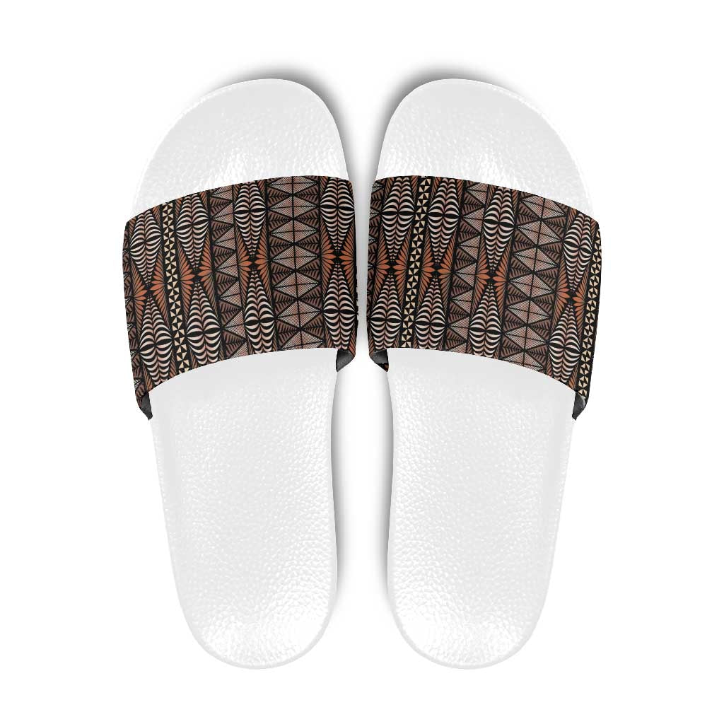 Malo e lelei Tonga Slide Sandals Tongan Ngatu Vintage Brown - Polynesian Pride