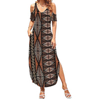 Malo e lelei Tonga Summer Maxi Dress Tongan Ngatu Vintage Brown - Polynesian Pride