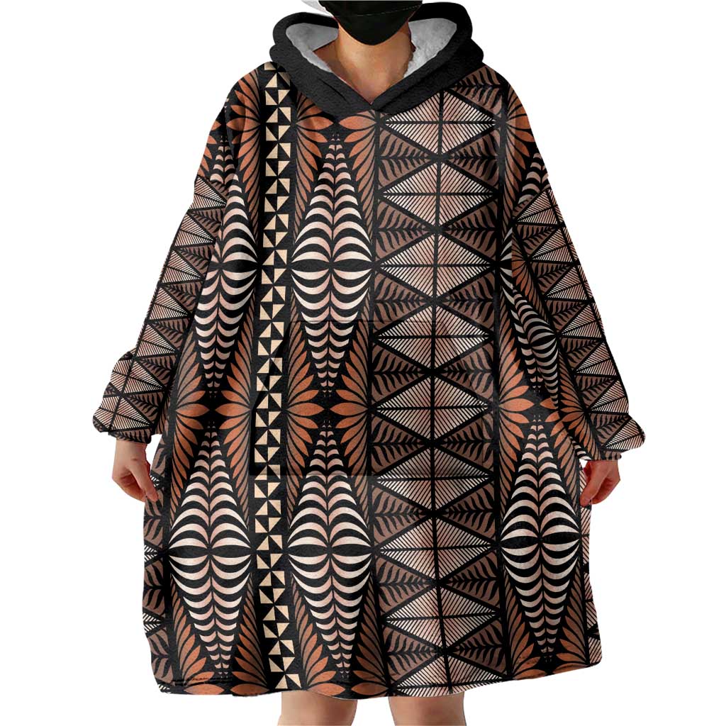 Malo e lelei Tonga Wearable Blanket Hoodie Tongan Ngatu Vintage Brown - Polynesian Pride