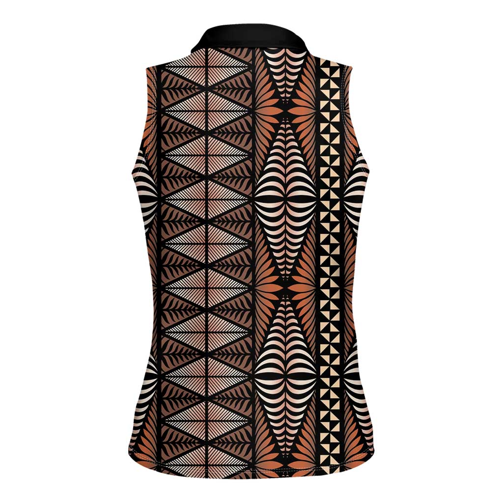 Malo e lelei Tonga Women Sleeveless Polo Shirt Tongan Ngatu Vintage Brown - Polynesian Pride
