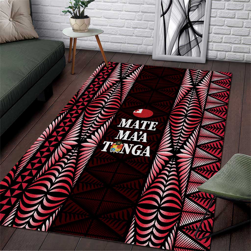 Tonga Rugby Area Rug 2025 Mate Maa Tonga Ngatu Motif - Polynesian Pride