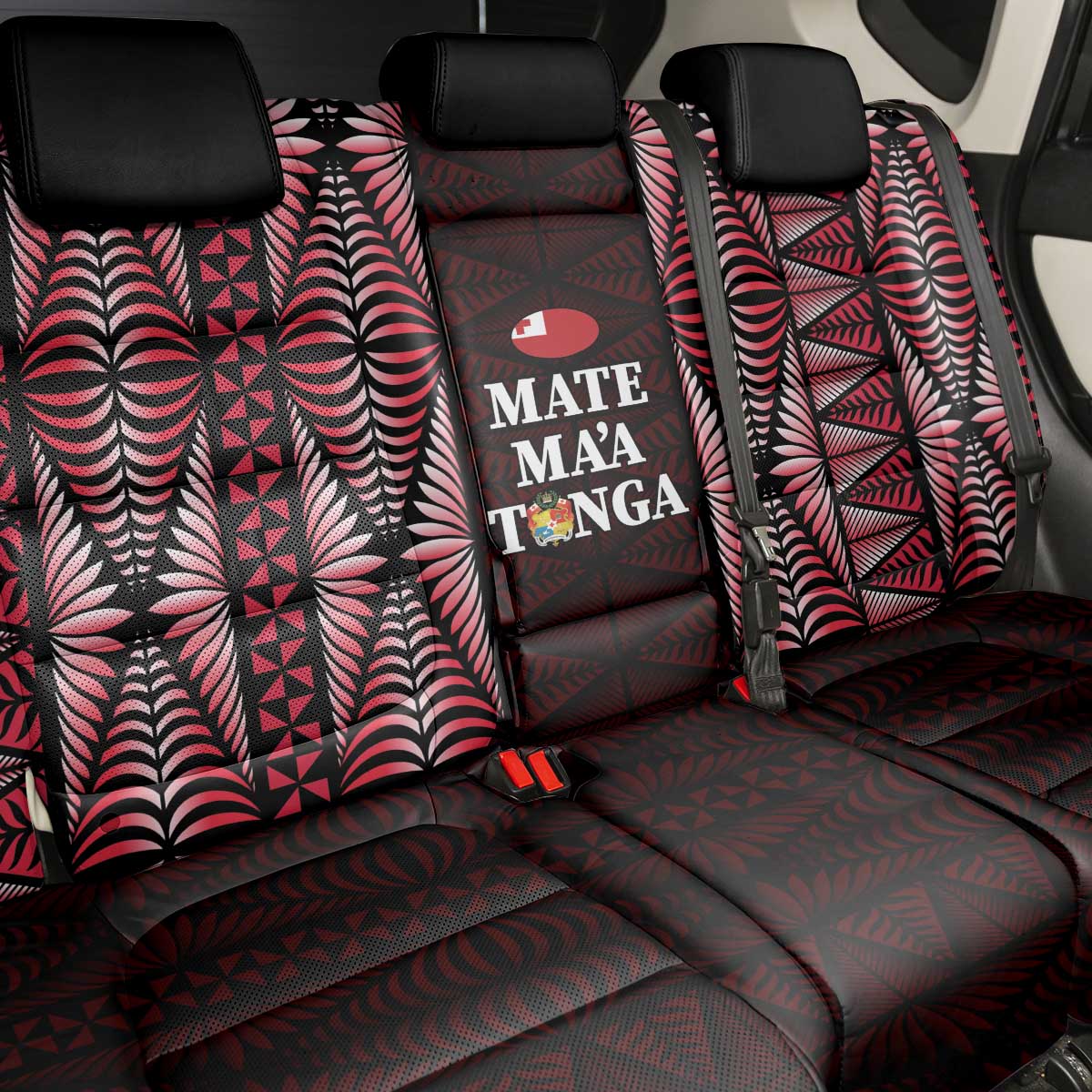Tonga Rugby Back Car Seat Cover 2025 Mate Maa Tonga Ngatu Motif - Polynesian Pride