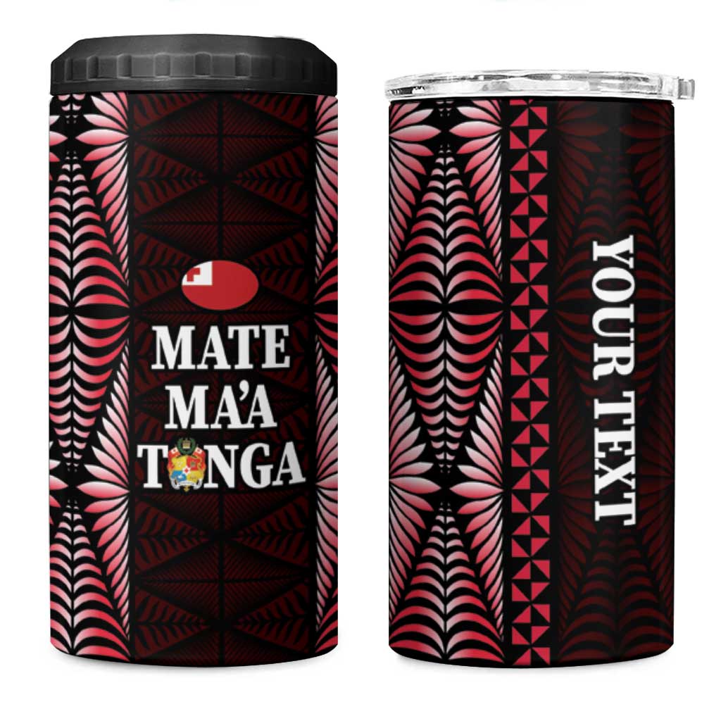 Tonga Rugby Personalised 4 in 1 Can Cooler Tumbler 2025 Mate Maa Tonga Ngatu Motif - Polynesian Pride