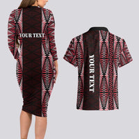 Tonga Rugby Personalised Couples Matching Long Sleeve Bodycon Dress and Hawaiian Shirt 2025 Mate Maa Tonga Ngatu Motif - Polynesian Pride