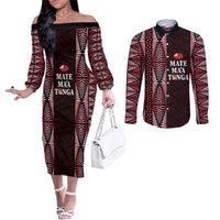 Tonga Rugby Personalised Couples Matching Off The Shoulder Long Sleeve Dress and Long Sleeve Button Shirt 2025 Mate Maa Tonga Ngatu Motif - Polynesian Pride