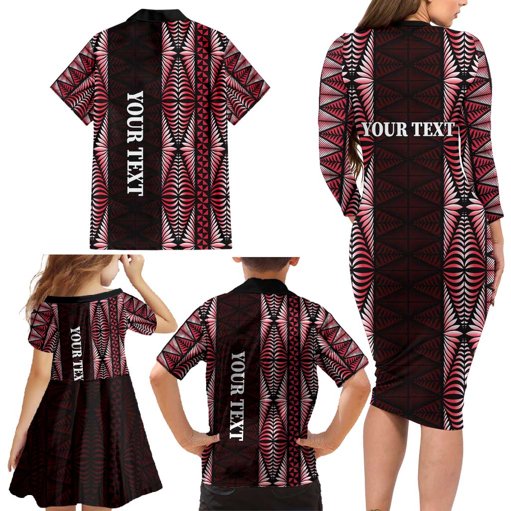 Tonga Rugby Personalised Family Matching Long Sleeve Bodycon Dress and Hawaiian Shirt 2025 Mate Maa Tonga Ngatu Motif - Polynesian Pride