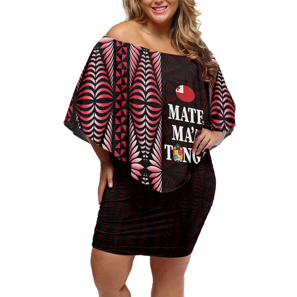 Tonga Rugby Personalised Family Matching Off Shoulder Short Dress and Hawaiian Shirt 2025 Mate Maa Tonga Ngatu Motif - Polynesian Pride