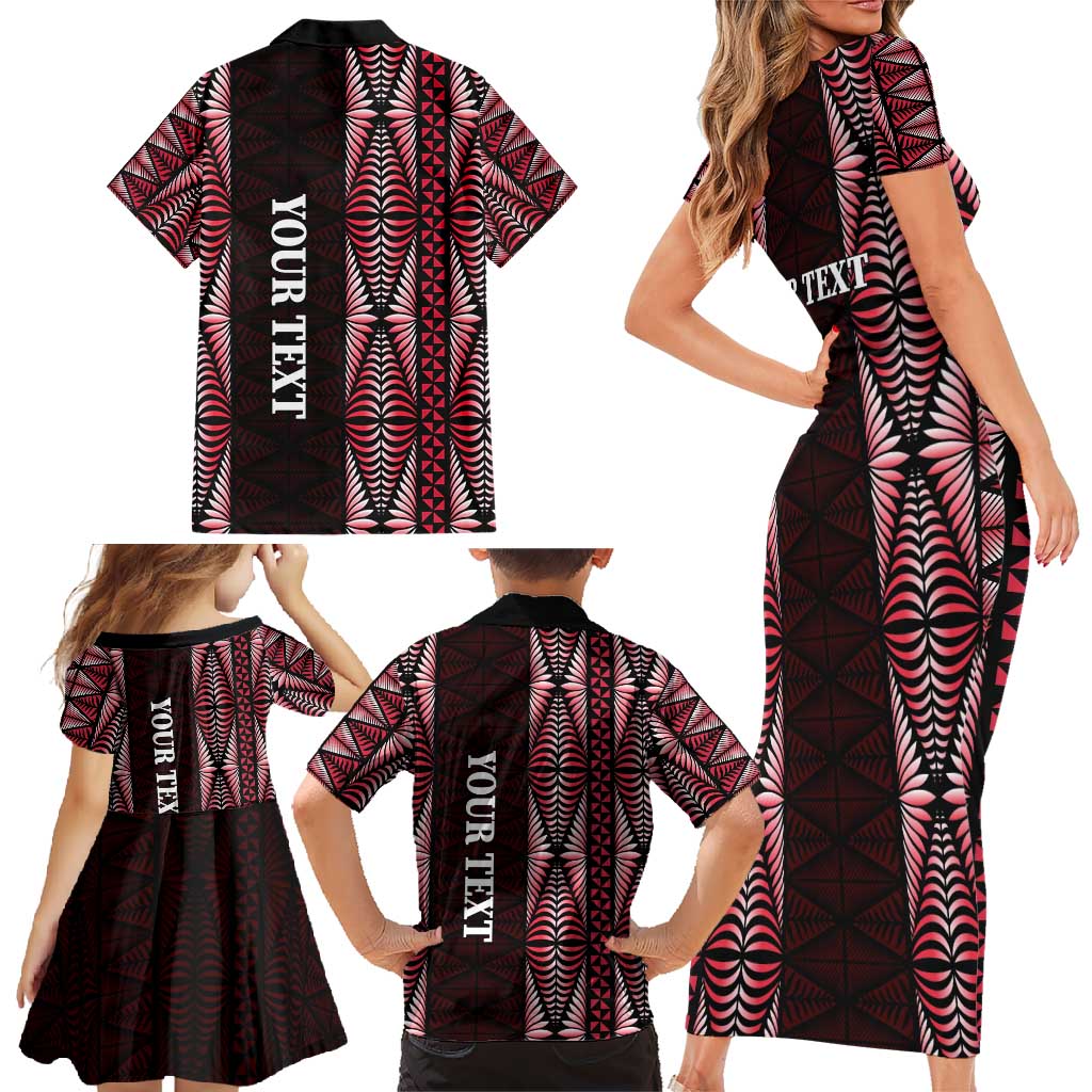 Tonga Rugby Personalised Family Matching Short Sleeve Bodycon Dress and Hawaiian Shirt 2025 Mate Maa Tonga Ngatu Motif - Polynesian Pride