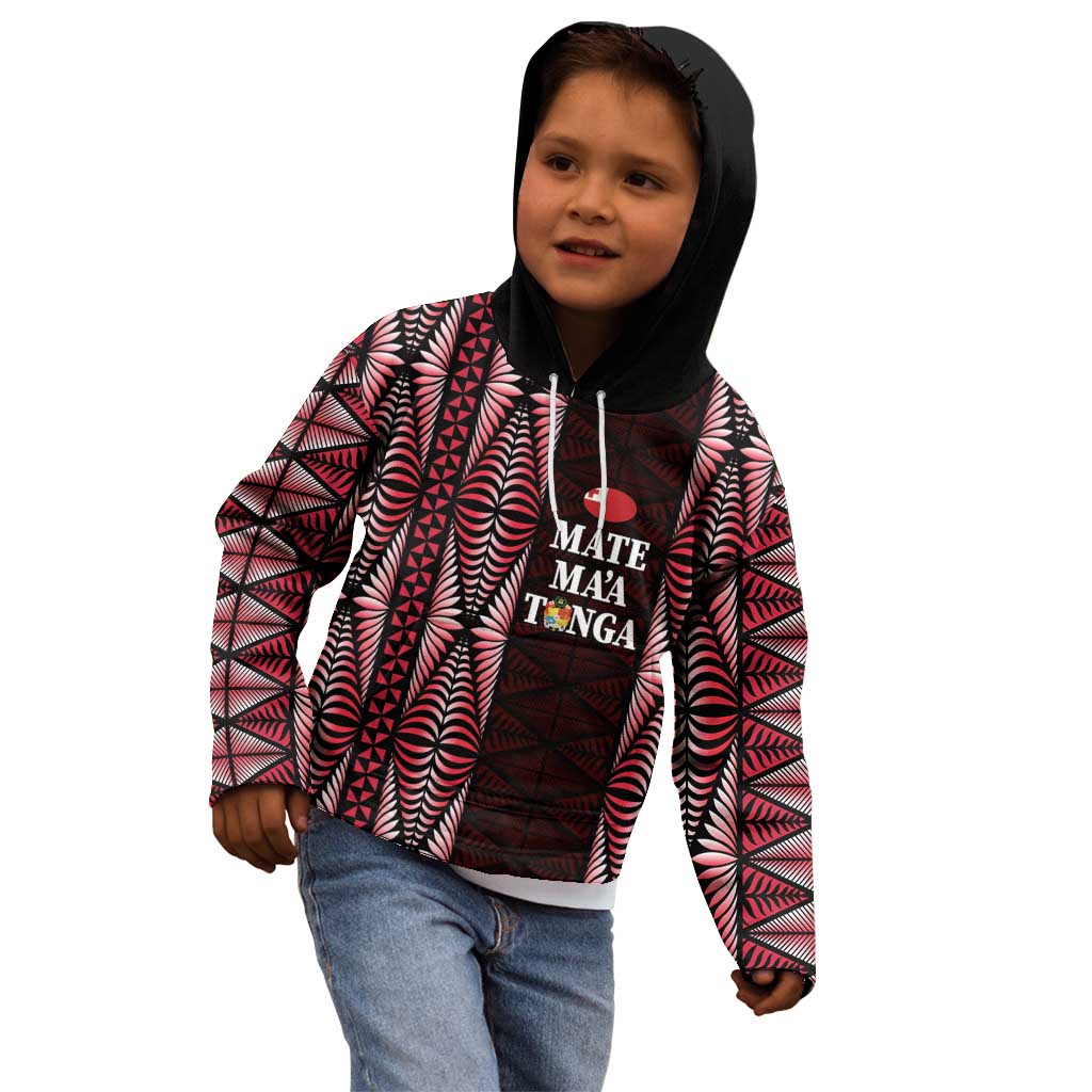 Tonga Rugby Personalised Kid Hoodie 2025 Mate Maa Tonga Ngatu Motif - Polynesian Pride