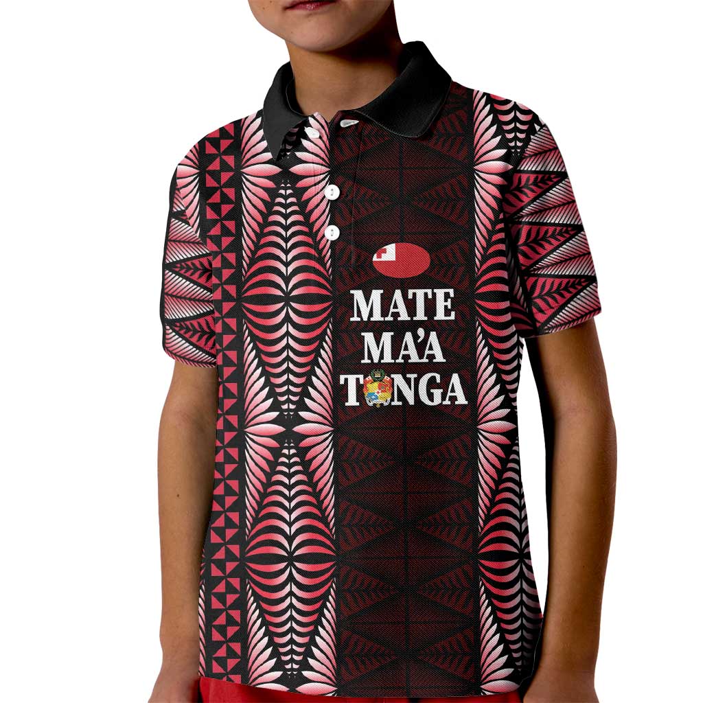Tonga Rugby Personalised Kid Polo Shirt 2025 Mate Maa Tonga Ngatu Motif LT14 Kid Red - Polynesian Pride