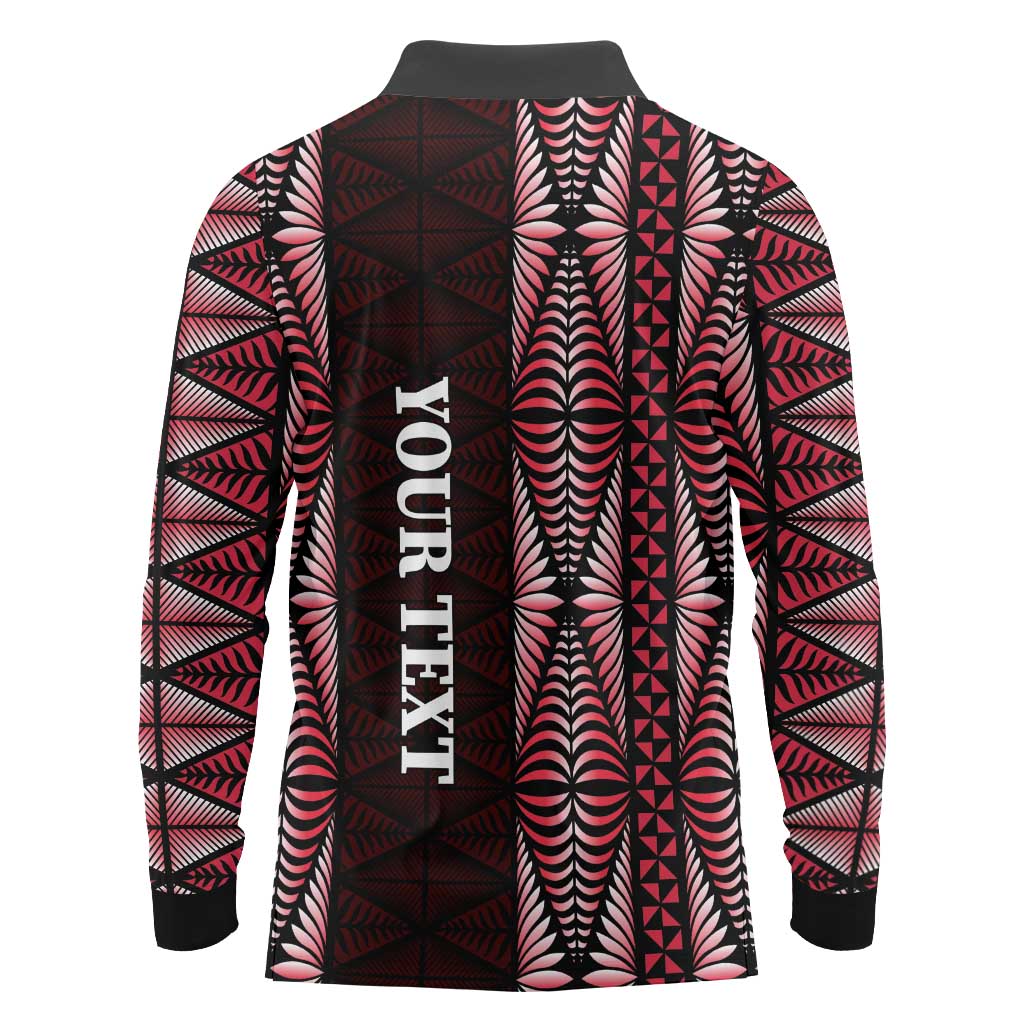 Tonga Rugby Personalised Long Sleeve Polo Shirt 2025 Mate Maa Tonga Ngatu Motif - Polynesian Pride