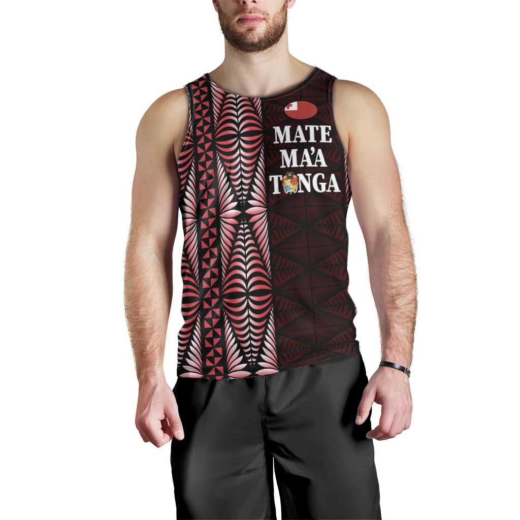 Tonga Rugby Personalised Men Tank Top 2025 Mate Maa Tonga Ngatu Motif - Polynesian Pride
