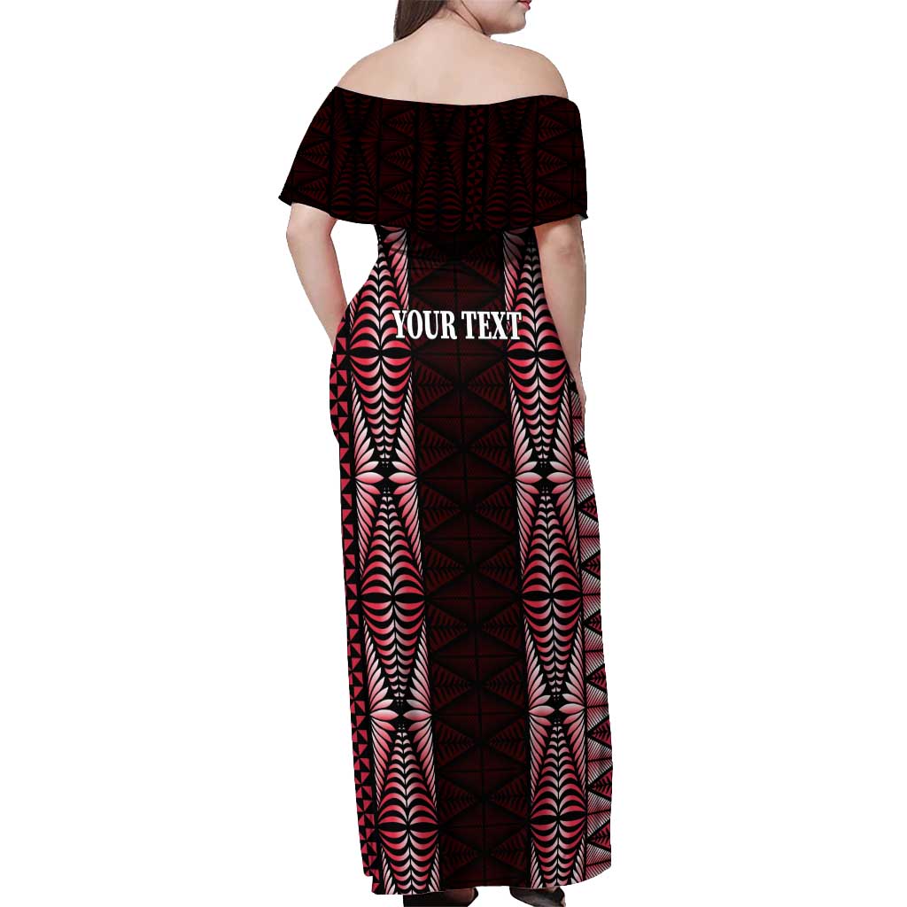 Tonga Rugby Personalised Off Shoulder Maxi Dress 2025 Mate Maa Tonga Ngatu Motif - Polynesian Pride