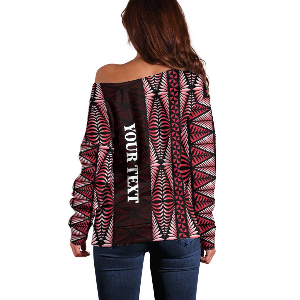 Tonga Rugby Personalised Off Shoulder Sweater 2025 Mate Maa Tonga Ngatu Motif - Polynesian Pride