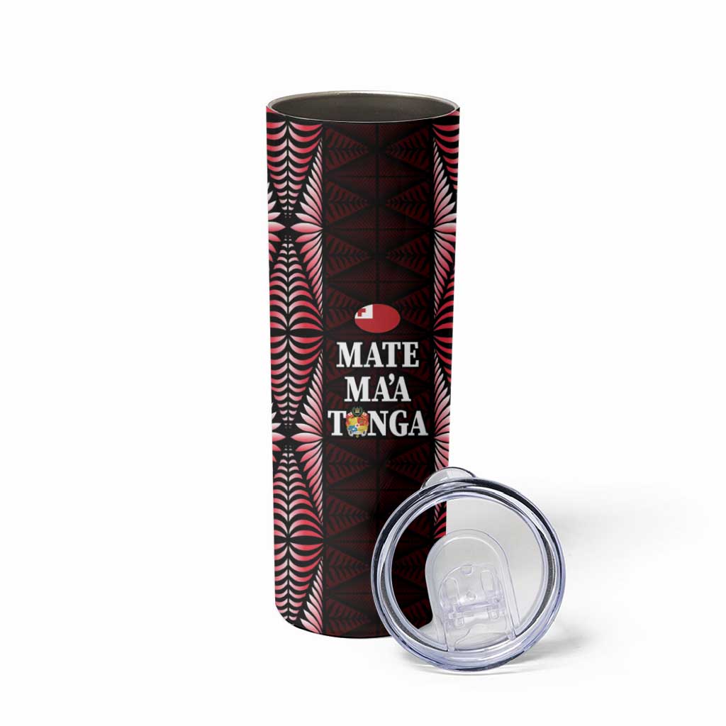 Tonga Rugby Personalised Skinny Tumbler 2025 Mate Maa Tonga Ngatu Motif - Polynesian Pride