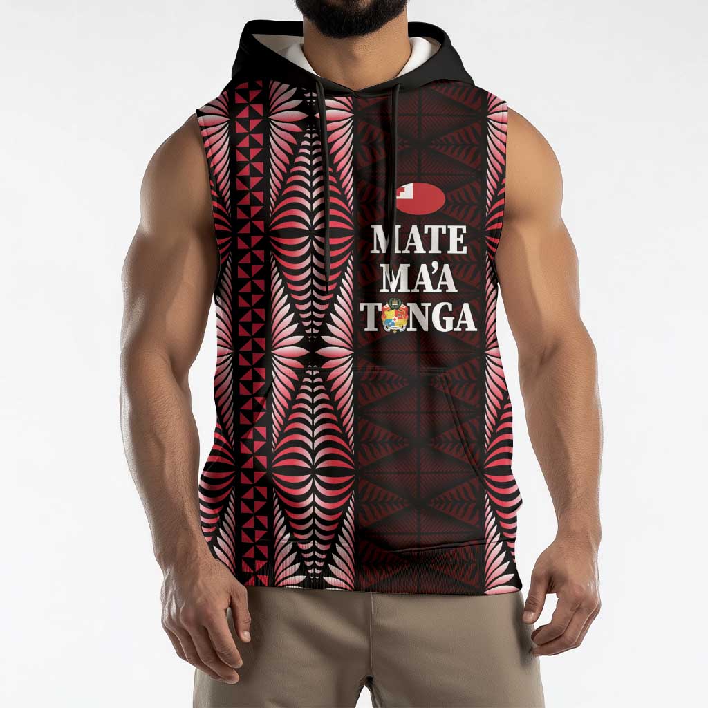 Tonga Rugby Personalised Sleeveless Hoodie 2025 Mate Maa Tonga Ngatu Motif - Polynesian Pride