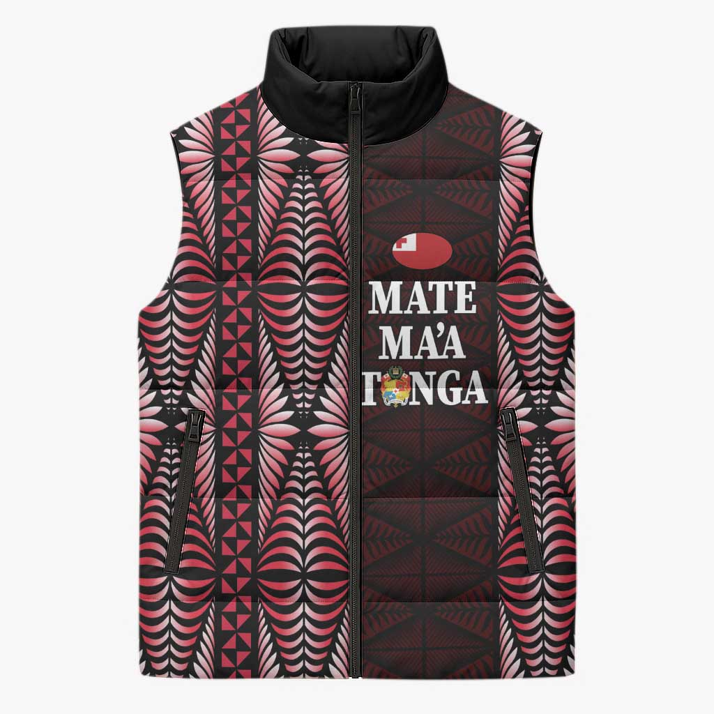 Tonga Rugby Personalised Sleeveless Puffer Jacket 2025 Mate Maa Tonga Ngatu Motif - Polynesian Pride
